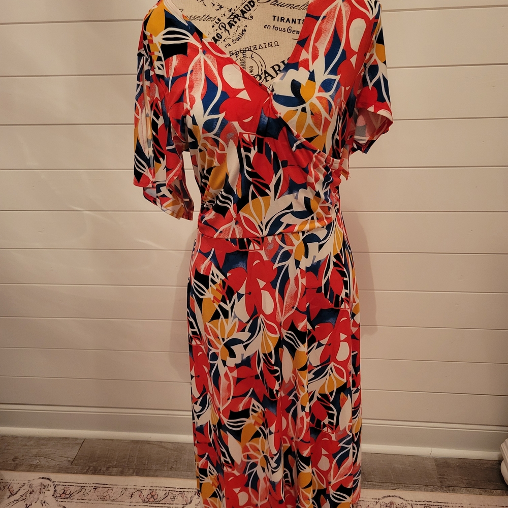 Chaus floral faux-wrap Maxi dress Sz. Small Excellent Condition